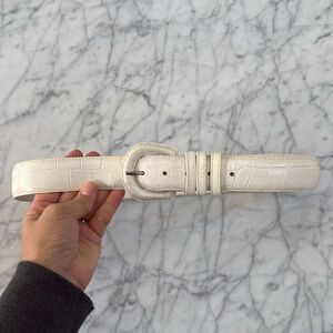 LeJon Womens Off White Alligator Grain Steerhide Leather 1" Wide Belt Size L USA